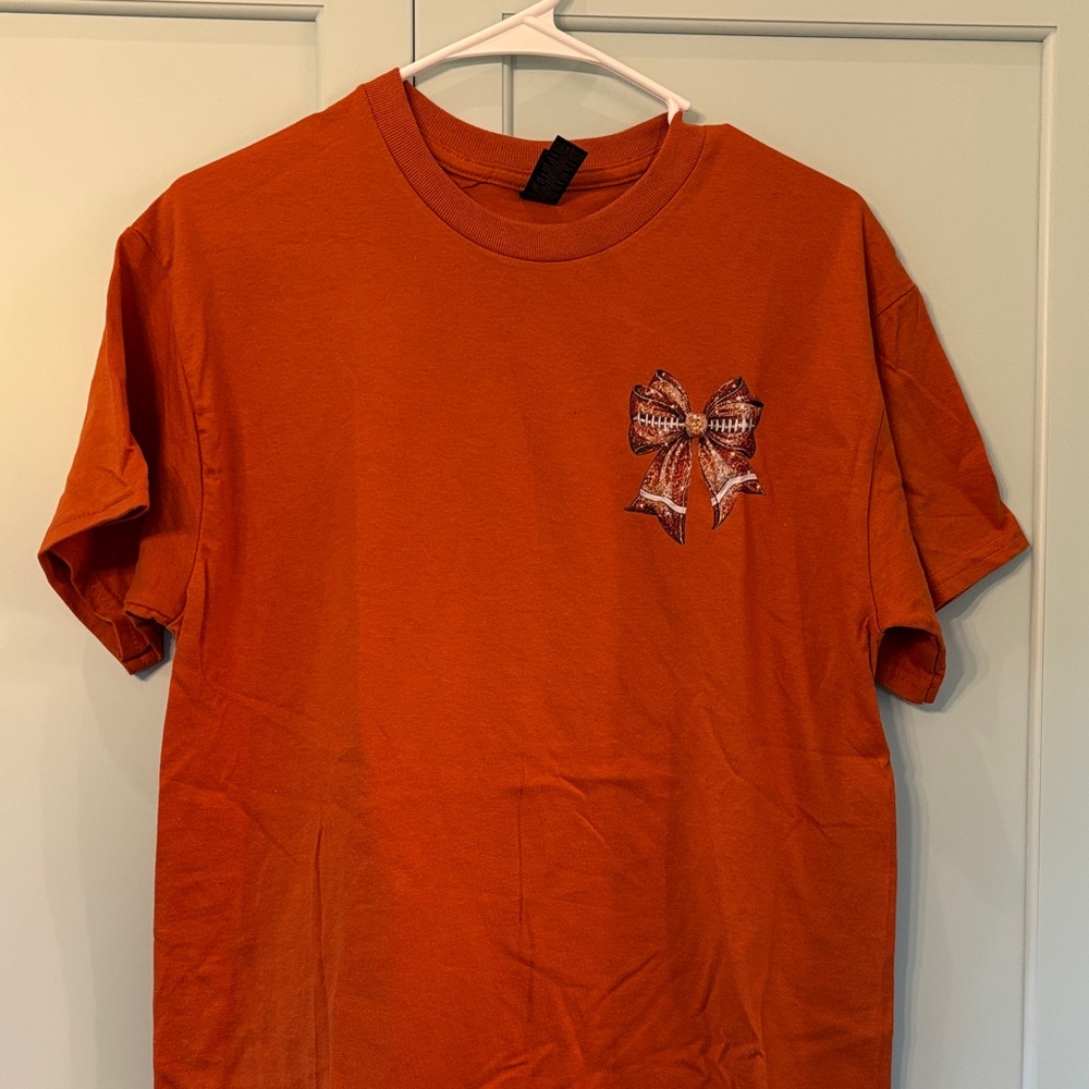 Orange T-Shirt with Football Bow Design